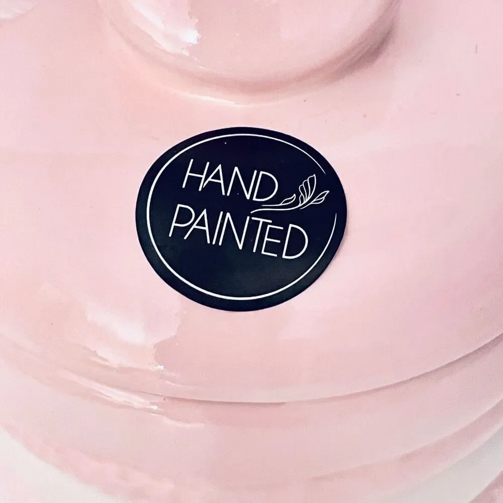NWT LUNA & SAGE Gorgeous Macaron Pink White Glossy Ceramic 7”Canister Jar w Lid
